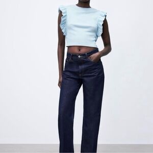 NWOT Zara Ribbed Ruffle Sleeve Crop Top Size Large